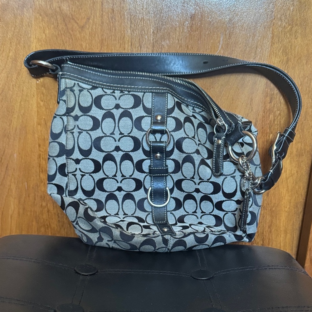 Coach Black and Gray Patterned Shoulder Bag